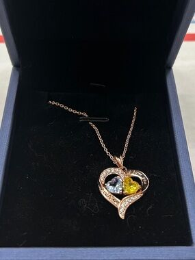 Lola Cloris: 18K Rose Gold Necklace with 2 Birthstones (Mar - Nov) w/ box